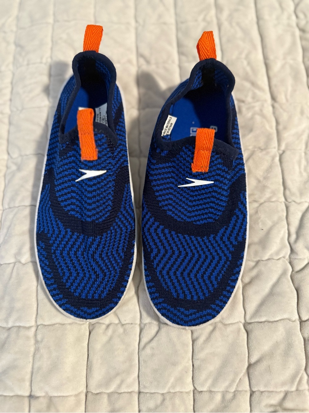 Speedo Kids Slip-On Water Shoes in Blue and Orange Pull Tabs